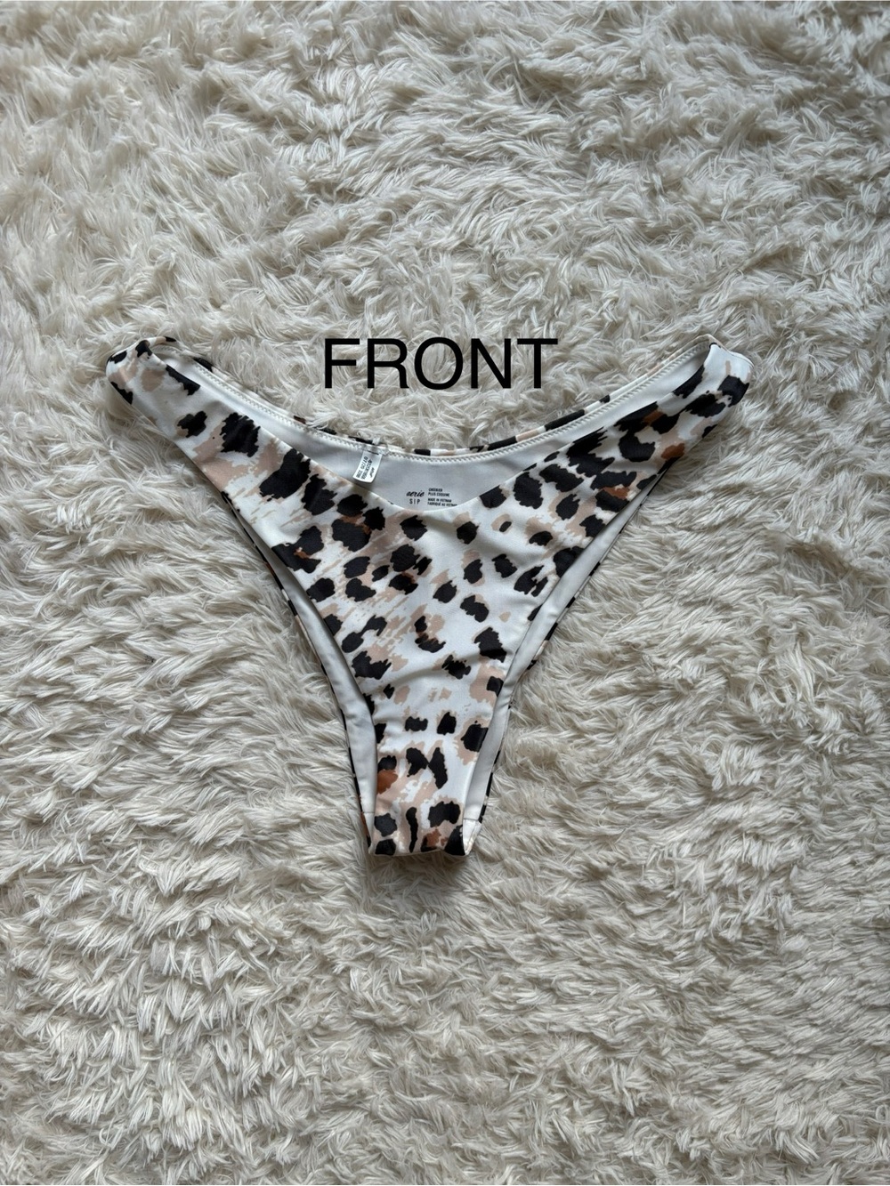 Aerie Leopard Print Cheeky Bikini Bottom in White, Black & Tan